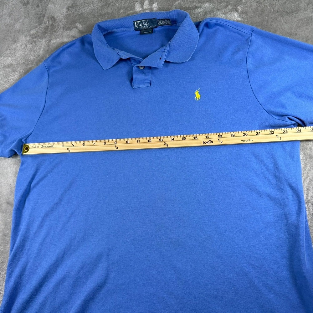 Polo Ralph Lauren Mens XXL Custom Fit Blue Short Sleeve Yellow Pony Polo Shirt - Picture 3 of 9